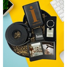Kişiye Özel Premium Kalp Kutu Mekanizmalı Cüzdan Kemer Metal Lüx Anahtarlık Zippo Metal Çakmak Ikili Siyah Mdf Masaüstü Çerçeve Hediye Set