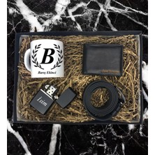 Kişiye Özel Premium Baş Harf ve Isim Soyisim Tasarımlı Kupa Bardak Cüzdan Kemer Çakmak Özel Hediye Seti