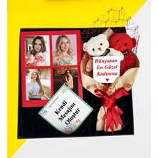 Fotoğraflı Resimli Ayıcık Buketi 4 Resimli Mdf Kolaj Masaüstü Çerçeve Hediye Seti
