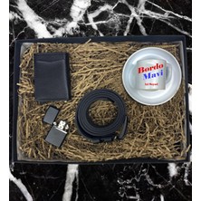 Kişiye Özel Bordo Mavi Taraftar Isim Soyisim Tasarımlı Türk Kahve Fincanı Mekanizmalı Cüzdan Kemer Çakmak Özel Hediye Seti