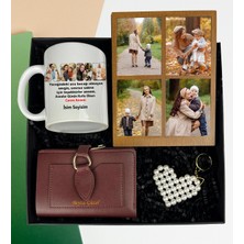 Anneler Gününe Özel 4 Fotoğraflı Kolaj Masaüstü Çerçeve Inci Anahtarlık Isim Soyisim Yazılı Bayan Cüzdan ve Kupa Bardak Set