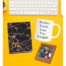 Kişiye Özel Baş Harf Isim Soyisim Beyaz Kupa Fotoğraflı Çerçeve ve Yaldızlı Desenli Defter Set