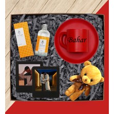 Kişiye Özel Isimli Kırmızı Türk Kahvesi Fincanı Kolonya Ayıcık Anahtarlık ve Fotoğraflı Siyah Çerçeve Seti