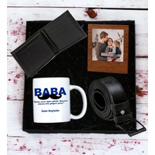 Kişiyeözel Canım Babam Tasarımlı Kupa Bardak Erkek  Cüzdan Kemer  Ahşap Mdf Kahverengi Çerçeve (Siyah-Siyah)