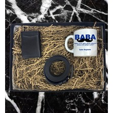 Kişiye Özel Canım Babam Isim Soyisim Tasarımlı Kupa Bardak Mekanizmalı Cüzdan Kemer Özel Hediye Seti (Siyah-Lacivert)