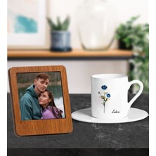 Kişiye Özel Isim Tasarımlı Türk Kahve Fincanı ve Resimli Ahşap Kahve Çerçeve