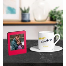 Kişiye Özel Sarı Lacivert Taraftar Tasarımlı Türk Kahve Fincanı ve Resimli Kırmızı Çerçeve