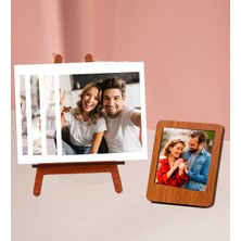Kişiye Özel 4 Polokart Fotoğraflı Şövale ve  Ahşap Renk Mdf Çerçeve