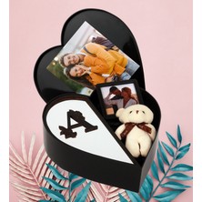 Kişiye Özel Kalpli Kutu Pleksi Baş Harf Tasarımlı Kalp Kutu ve Peluş Ayıcık Anahtarlık ve Sök Tak Çerceve