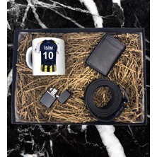 Sarı Lacivert Taraftar Forma Tasarımlı Kupa Bardak Mekanizmalı Cüzdan Kemer Çakmak Özel Hediye Set