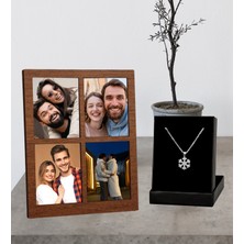 Kişiye Özel 4 Fotoğraflı Kolaj  Ahşap Çerçeve ve Kartanesi Kolye