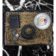 Kişiye Özel Sarı Kırmızı Taraftar Tasarımlı Türk Kahve Fincanı Mekanizmalı Cüzdan Kemer Çakmak Özel Hediye Seti