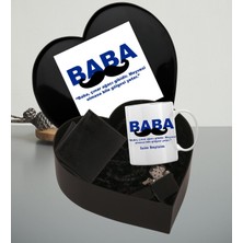 Babalar Gününe Özel Baba Tasarımlı Kupa Bardak Erkek Cüzdan Kemer Çakmak Kalp Kutu (Siyah-Lacivert)