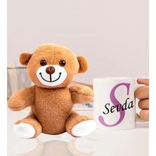 Kişiye Özel 25CM Peluş Ayıcık ve Baş Harf ve Isimli Tasarımlı Beyaz Kupa
