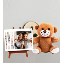 Kişiye Özel 25CM Peluş Ayıcık ve 4 Fotoğraflı Polo Kart ve Ahşap Şovalye