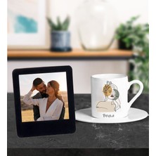 Kişiye Özel Isim Tasarımlı Türk Kahve Fincanı ve Resimli Siyah Çerçeve