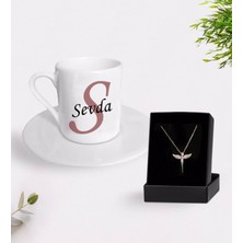 Kişiye Özel Kahve Baş Harf ve Isim Tasarımlı Kahve Fincanı ve Melek Kolye