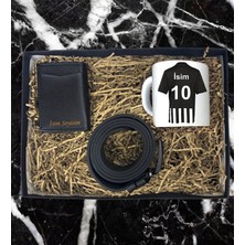 Kişiye Özel Premium Siyah Beyaz Taraftar Forma Tasarımlı Kupa Bardak Mekanizmalı Cüzdan Kemer Özel Hediye Seti