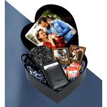 Kişiye Özel Fotoğraflı Yeni Kalp Kutu Tasarımlı Kupa Cüzdan Çikolata ve 2'li Çerçeveli Set