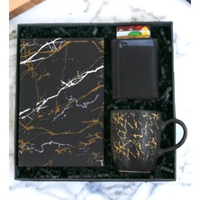 Kupa Bardak Siyah Özel Mekanizmalı Cüzdan Defter Erkek Hediye Seti (Siyah-Sarı)