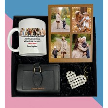 Anneler Gününe Özel 4 Fotoğraflı Ahşap Masaüstü Çerçeve Kupa Bardak Bayan Cüzdan Inci Anahtarlık