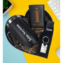 Kişiye Özel Premium Kalp Kutu Termos Kulplu Bardak Metal Mekanizmalı Cüzdan Lüx Anahtarlık Zippo Metal Çakmak Hediye Set