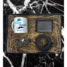 Kişiye Özel Baba Tasarımlı Kupa Bardak Erkek Cüzdan Kemer Çakmak Özel Hediye Seti (Siyah)