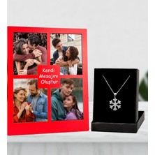 Kişiye Özel 4 Fotoğraflı Kendi Mesajını Oluştur Kırmızı Renk Kolaj Masaüstü Çerçeve ve Gümüş Kaplama Kartanesi Kolye