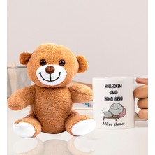 Kişiye Özel 25CM Peluş Ayıcık ve Halledicem Tasarımlı Beyaz Kupa