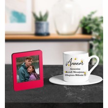 Kişiye Özel Annem Kendi Mesajını Oluştur Tasarımlı Türk Kahve Fincanı ve Resimli Kırmızı Çerçeve