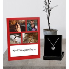 Kişiye Özel 4 Fotoğraflı Kolaj Ahşap Çerçeve ve Kartanesi Kolye