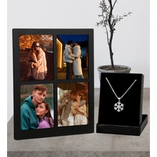 Kişiye Özel 4 Fotoğraflı Kolaj Ahşap Çerçeve ve Kartanesi Kolye