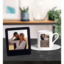 Kişiye Özel Babaya Özel Canım Babam Tasarımlı Türk Kahve Fincanı ve Resimli Siyah Çerçeve