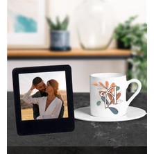 Kişiye Özel Baş Harf Tasarımlı Türk Kahve Fincanı ve Resimli Siyah Çerçeve