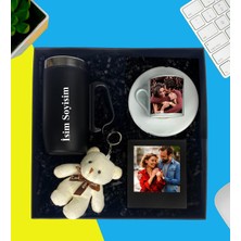 Kişiye Özel Premium Kutu Kulplu Termos Bardak Fotoğraflı Türk Kahve Fincanı Peluş Ayıcık Anahtarlık Ahşap Mdf Masaüstü Resimli Siyah Çerçeve