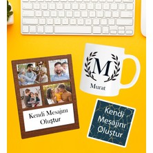 Kişiye Özel Baş Harf Isim Soyisim Beyaz Kupa 4 Fotoğraflı ve Kendi Mesajını Oluştur Kolaj Siyah Çerçeve ve Kendi Mesajını Oluştur Kart Seti