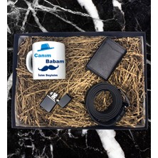 Babalar Gününe Özel Canım Babam Tasarımlı Kupa Bardak Mekanizmalı Cüzdan Kemer Çakmak Özel Hediye Seti