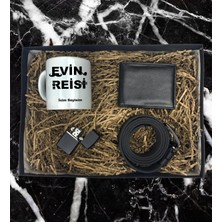 Kişiye Özel Evin Reisi Tasarımlı Kupa Bardak Erkek Cüzdan Kemer Çakmak Özel Hediye Seti