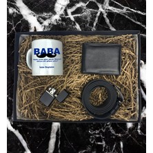 Kişiye Özel Baba Tasarımlı Kupa Bardak Erkek Cüzdan Kemer Çakmak Özel Hediye Seti (Siyah-Lacivert)