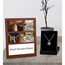 Kişiye Özel 4 Fotoğraflı Kolaj Ahşap Çerçeve ve Kartanesi Kolye