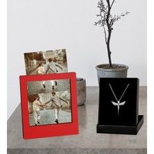 Kişiye Özel 4 Polaroid Fotoğraf Albümü Fotoğraflı Ahşap Çerçeve ve Melek Kolye