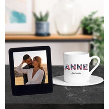 Kişiye Özel Anne ve Isim Tasarımlı Türk Kahve Fincanı ve Resimli Siyah Çerçeve
