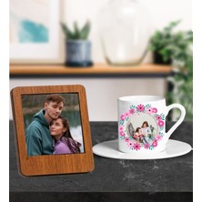 Kişiye Özel Resim Çerçeveli Tasarımlı Türk Kahve Fincanı ve Resimli Ahşap Kahve Çerçeve