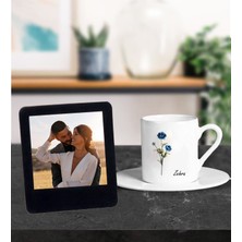 Kişiye Özel Isim Tasarımlı Türk Kahve Fincanı ve Resimli Siyah Çerçeve