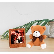 Kişiye Özel Çerçeve ve Oturan Peluş Anahtarlık Ayıcık