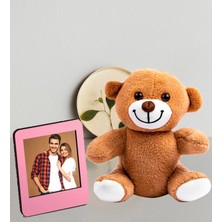 Kişiye Özel 25CM Peluş Ayıcık ve Fotoğraflı Pembe Çerçeve