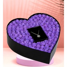 Kalp Kutu New Özel Tasarım Çiçek ve Kolye Sevgiliye Özel (Mor)