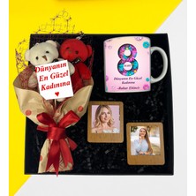 Premium Fotoğraflı Ayıcık Buketimart Kupa Bardak Ikili Ahşap Kahve Masaüstü Çerçeve