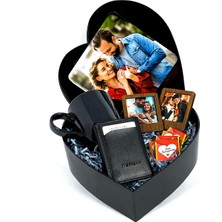 Kişiye Özel Fotoğraflı Yeni Kalp Kutu Tasarımlı Kupa Cüzdan Çikolata ve 2'li Çerçeve Set