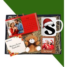 Kişiye Özel Yatay Renkli Masaüstü Her Ay Için Özel 12 Fotoğraflı Masa Takvim ve Kupa Bardak Peluş Ayıcık Ahşap Çerçeve